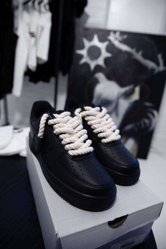 Custom Black Nike Air Force 1s- RED BUTTONS (Mens)