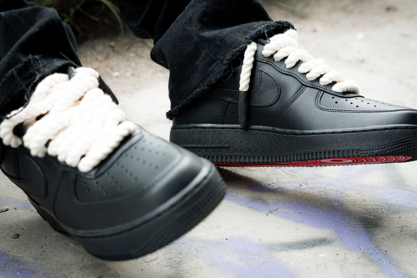 Custom Black Nike Air Force 1s- RED BUTTONS (Mens)
