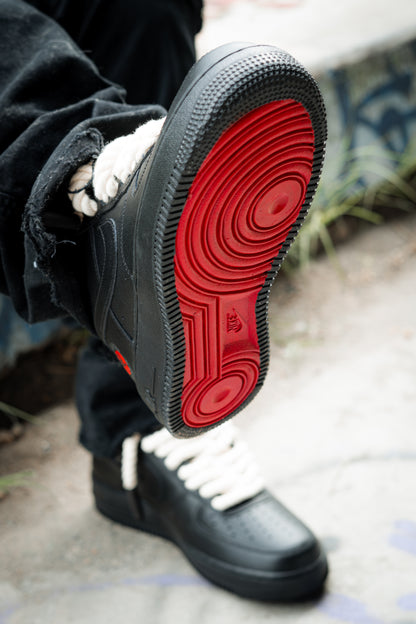 Custom Black Nike Air Force 1s- RED BUTTONS (Mens)