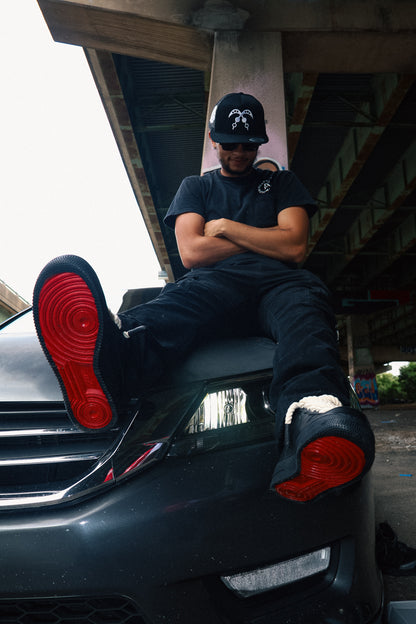 Custom Black Nike Air Force 1s- RED BUTTONS (Mens)